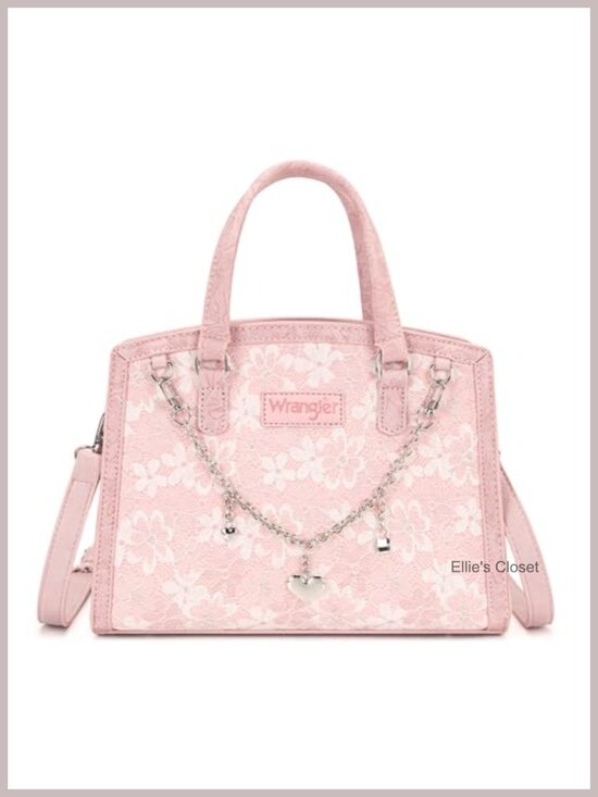 Handbags - Wrangler Lace Tote Bag for Women, Medium Satchel Purse with Floral Lace, Faux